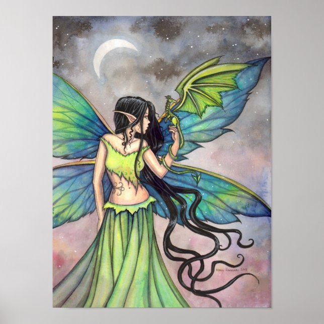 Emerald Dragon Fairy Fantasy Art by Molly Harrison Poster (Front)