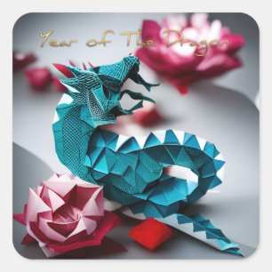 Emerald Dragon Origami Chinese New Year SqS Square Sticker