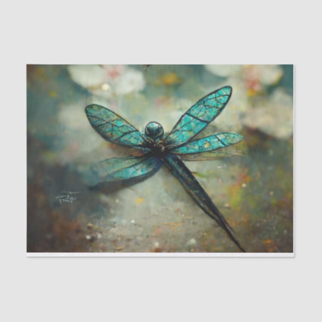 Emerald Dragonfy Decoupage Tissue Paper (Front)