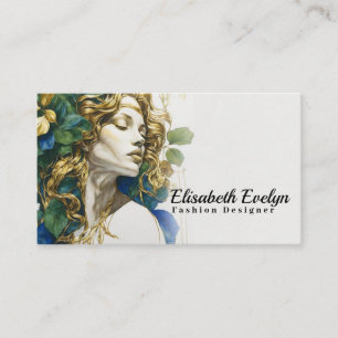 Emerald Dreams in Blue and Gold: Silhouetted Woman Business Card