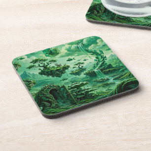 Emerald Dreams Surreal Landscape Shades of Green Coaster