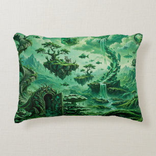 Emerald Dreams Surreal Landscape Shades of Green Decorative Cushion