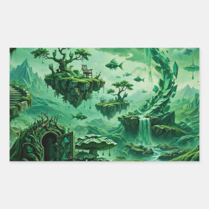 Emerald Dreams Surreal Landscape Shades of Green Rectangular Sticker