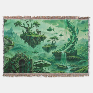 Emerald Dreams Surreal Landscape Shades of Green Throw Blanket