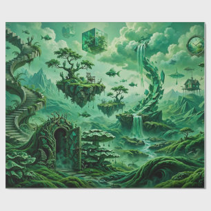 Emerald Dreams Surreal Landscape Shades of Green Wrapping Paper