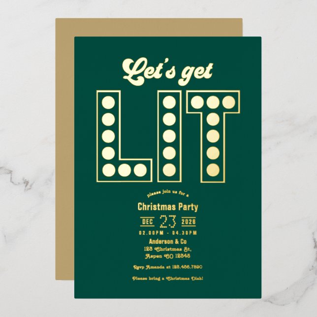 Emerald Elegance Get Lit Retro Christmas Party (Front/Back)