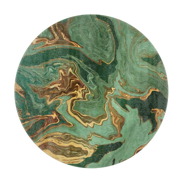 Emerald Elegance: Gold Marble Luxury Cutting Board (Front)