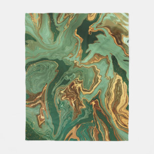 Emerald Elegance: Gold Marble Luxury Fleece Blanket