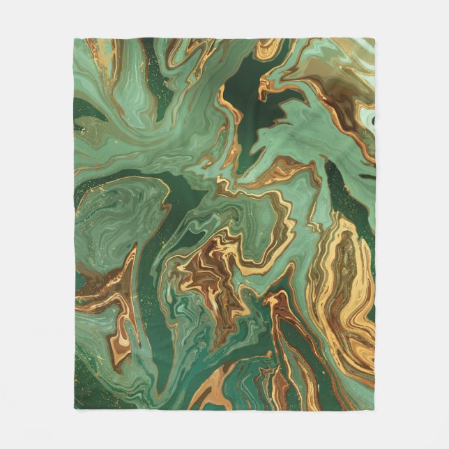 Emerald Elegance: Gold Marble Luxury Fleece Blanket (Front)