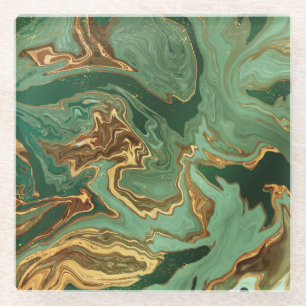Emerald Elegance: Gold Marble Luxury Glass Coaster