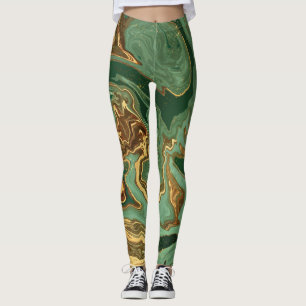 Emerald Elegance: Gold Marble Luxury Leggings