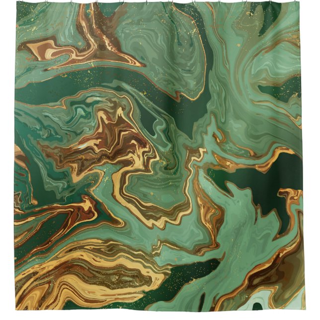 Emerald Elegance: Gold Marble Luxury Shower Curtain (Front)