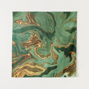 Emerald Elegance: Gold Marble Luxury Tapestry