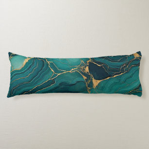Emerald Elegance: Gold Marbleised Body Pillow