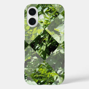 Emerald Elegance: Green Leaves in Diamond Cut, iPhone 16 Case