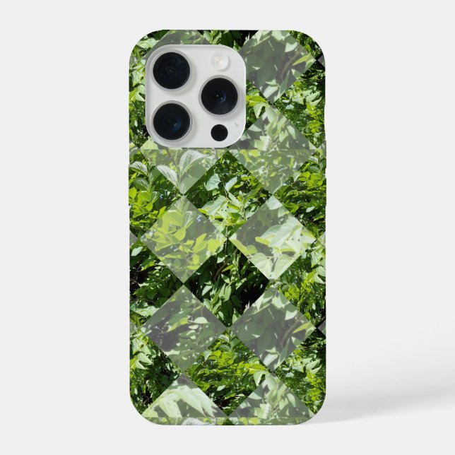 Emerald Elegance: Green Leaves in Diamond Cut, iPhone Case (Back)