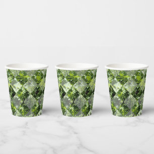 Emerald Elegance: Green Leaves in Diamond Cut, Paper Cups