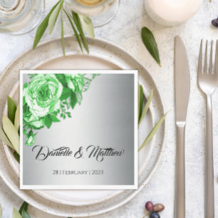 Emerald Elegance Silver Wedding  Napkin