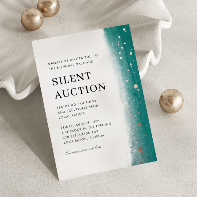 Emerald Elegant Brush Stroke Gala & Silent Auction (elegant gala night and silent auction invitation)