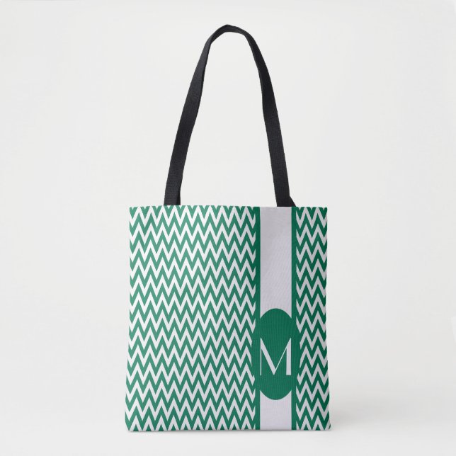 Emerald Elegant Chevron Design with monogram Tote Bag (Front)