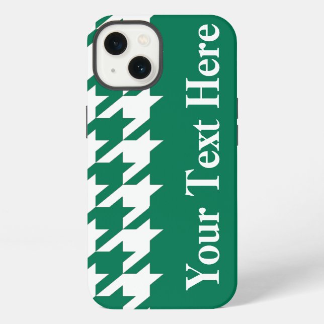 Emerald Elegant Houndstooth with custom text iPhone Case (Back)