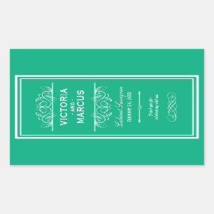 Emerald Elegant Wedding Monogram Wine Bottle Rectangular Sticker