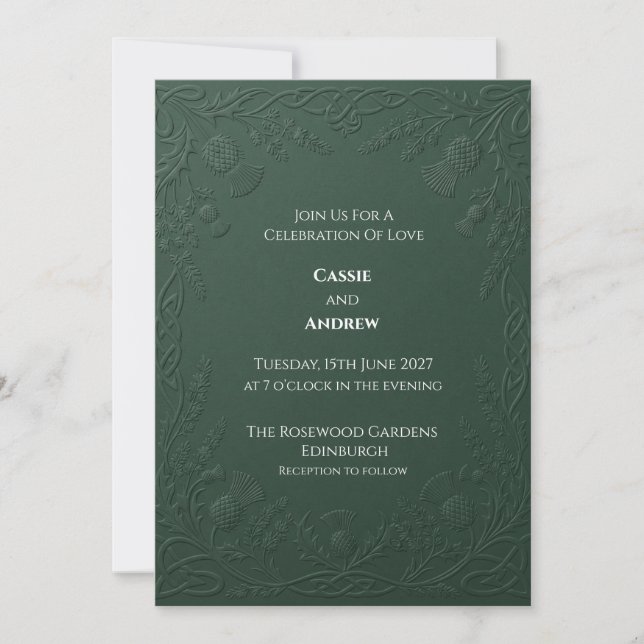 Emerald Embossed Paisley Wedding Invitation (Front)