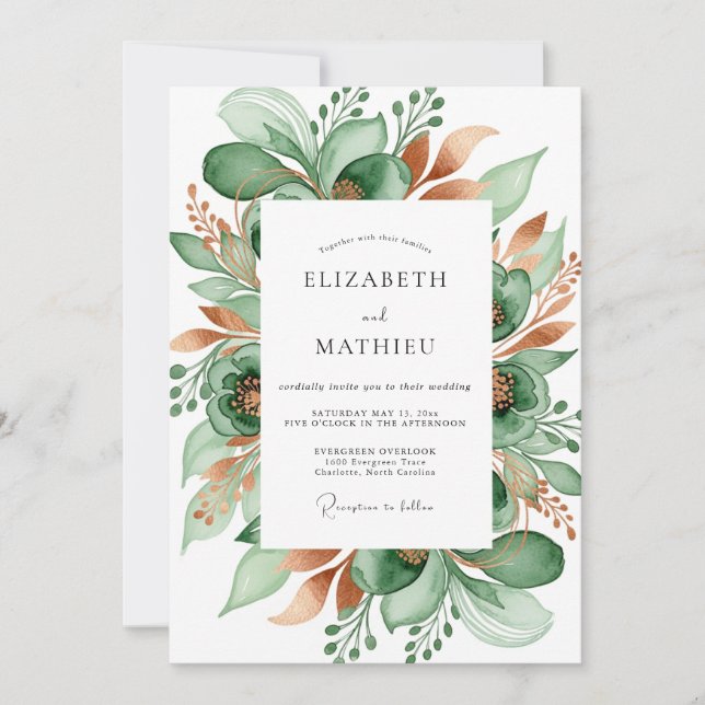 Emerald Ethereal Botanical Wedding Invitation (Front)