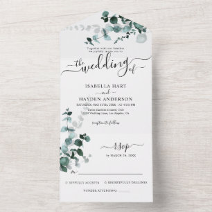 Emerald Eucalyptus Greenery Botanical Wedding RSVP All In One Invitation
