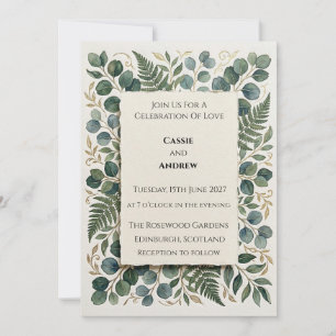 Emerald Eucalyptus Wreath Wedding Invitation