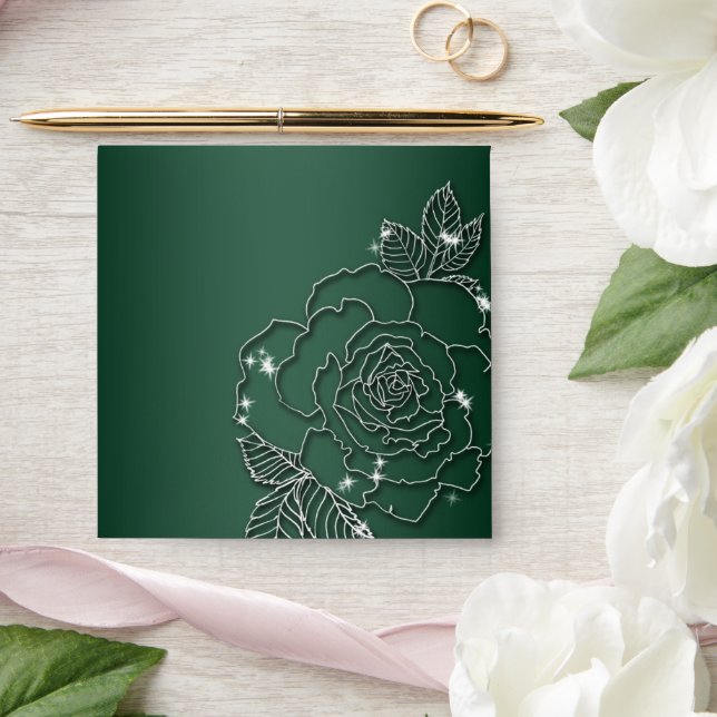 Emerald Evergreen Silver Elegant Wedding Envelope (Wedding)