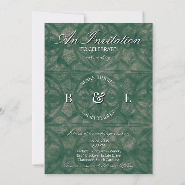 Emerald Fall Muscadine Batik Custom Monogram Invitation (Front)