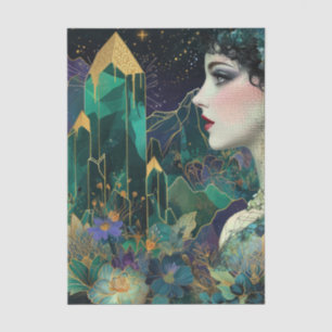 Emerald Fantasy Woman Crystals Florals Decoupage Tissue Paper