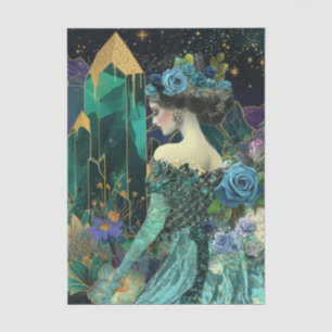 Emerald Fantasy Woman Crystals Florals Decoupage Tissue Paper