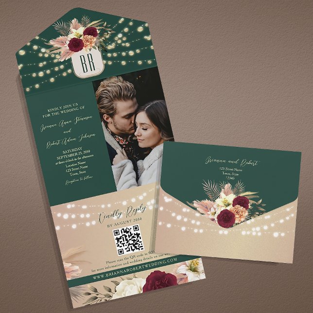 Emerald Floral Boho Wedding  All In One Invitation (Creator Uploaded)