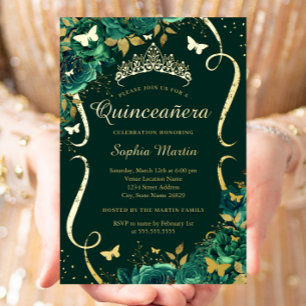 Emerald Floral Butterfly Tiara Quinceanera 