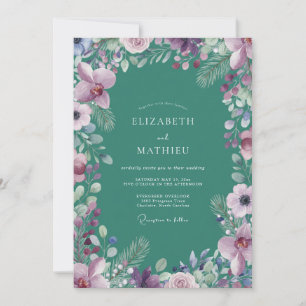 Emerald Floral Enchantment Wedding Invitation