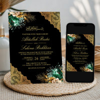 Emerald Floral Gold Lace Black Muslim Wedding