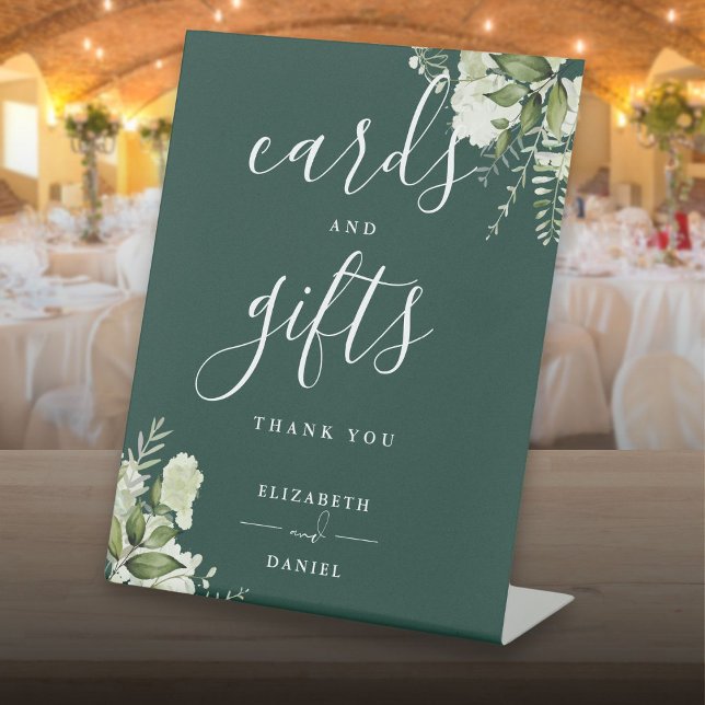 Emerald Floral Greenery Cards And Gifts Pedestal Sign (Emerald Floral Greenery Cards And Gifts Pedestal Sign)