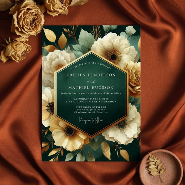Emerald Floral Opulence Wedding Invitation (Creator Uploaded)