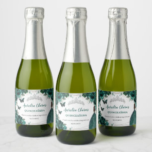 Emerald Floral Princess Quinceañera Birthday Favou Sparkling Wine Label