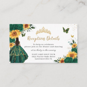 Emerald Floral Sunflowers Quinceañera Reception Enclosure Card