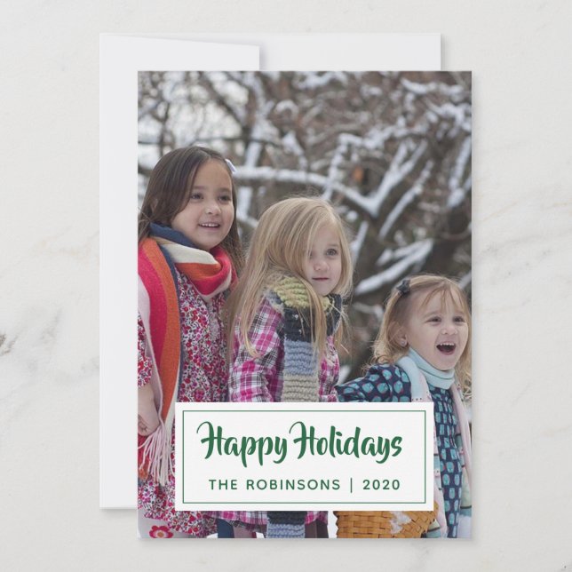 Emerald Floral Velvet Damask Family photo Holiday Card (Front)