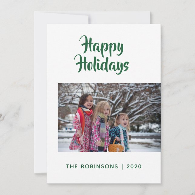 Emerald Floral Velvet Damask Family photo Holiday Card (Front)