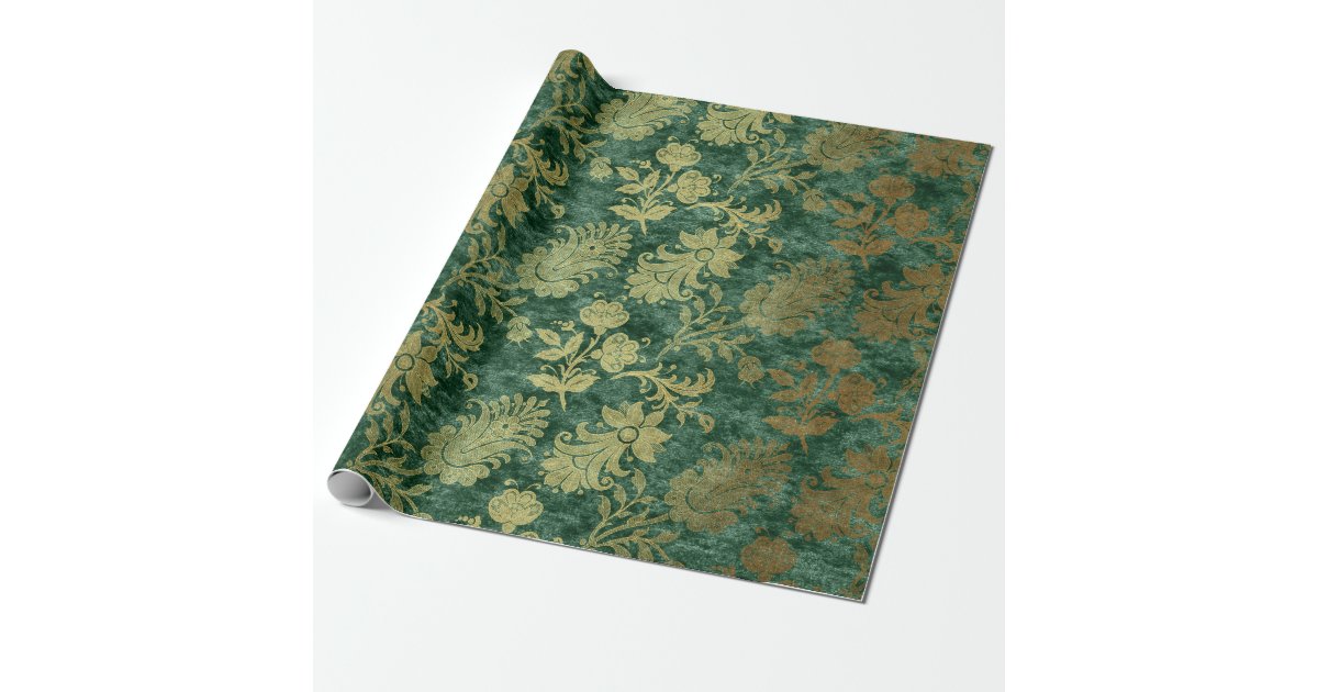 Emerald Floral Velvet Damask Wrapping Paper Zazzle