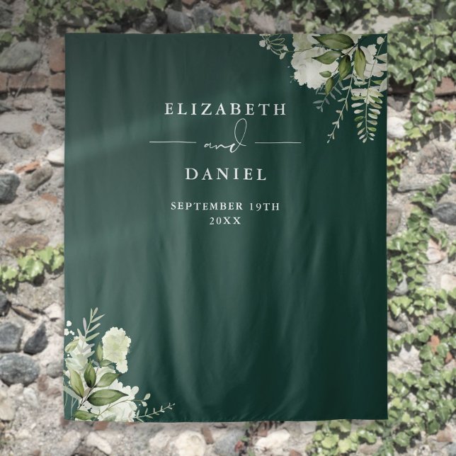 Emerald Floral Wedding Photo Booth Backdrop Tapestry (Emerald Floral Wedding Photo Booth Backdrop)