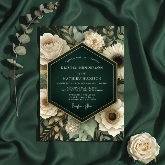 Emerald Floral Woodland Wedding Invitation (Creator Uploaded)