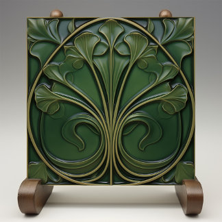 Emerald Flourish: Art Nouveau Inspired Tile