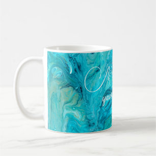 Emerald fluid art painting inspirational message coffee mug