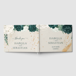 Emerald Foliage Blush Rose Wedding Guest Book